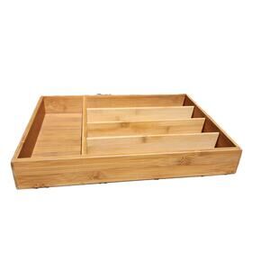 Genuine Bamboo Office Cutlery Organizer Drawer Storage Tray